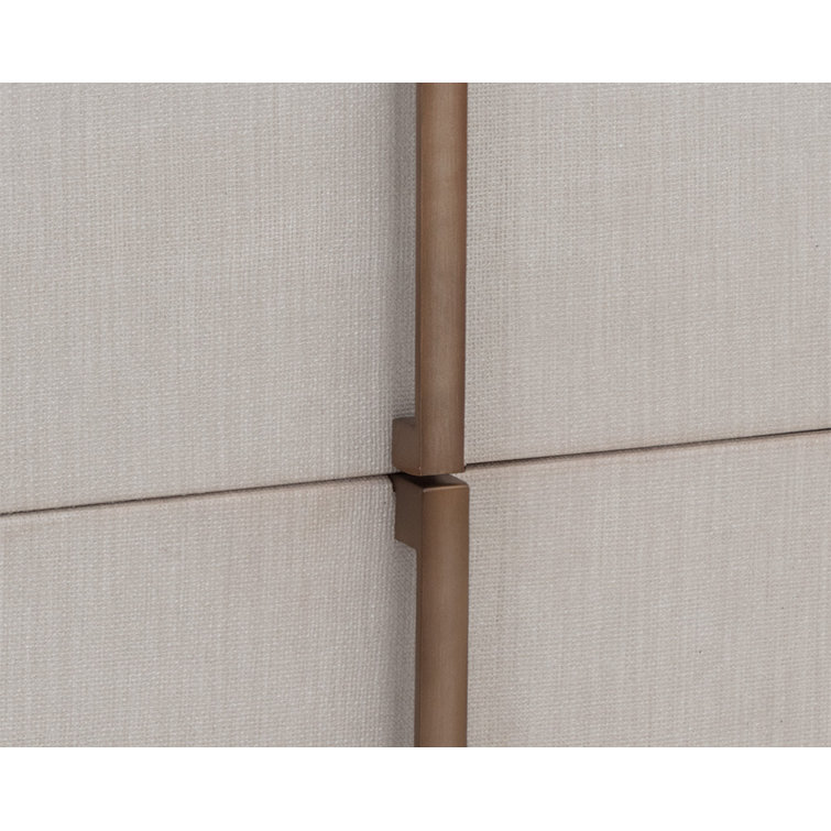 Cream Faux Leather 2-Drawer Nightstand with Oak Veneer Top