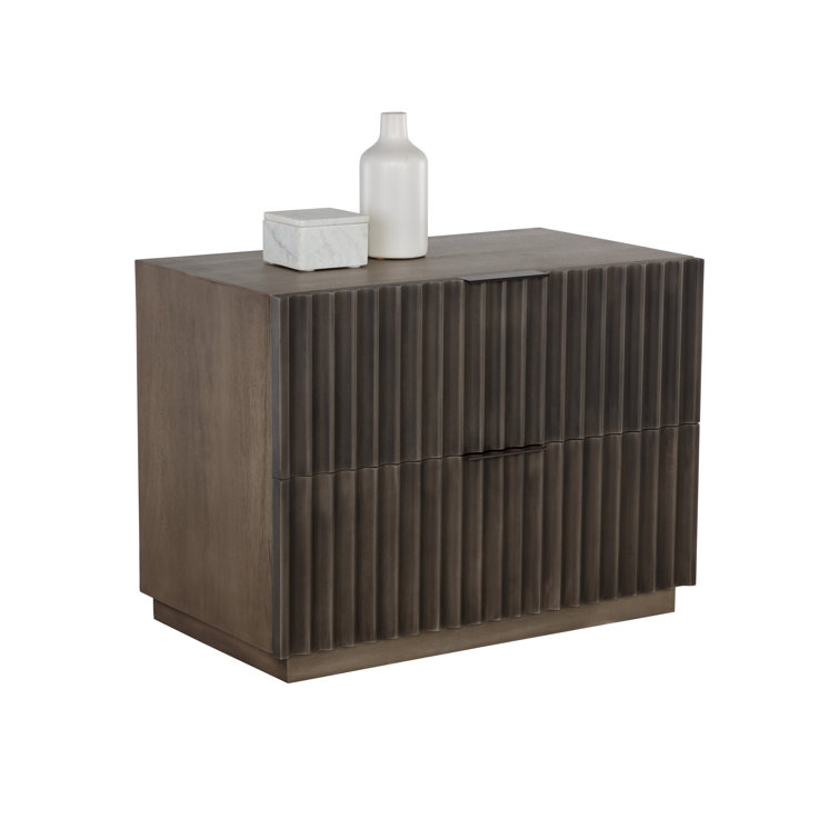 Taupe Mango Wood 2-Drawer Nightstand with Sculpted Details