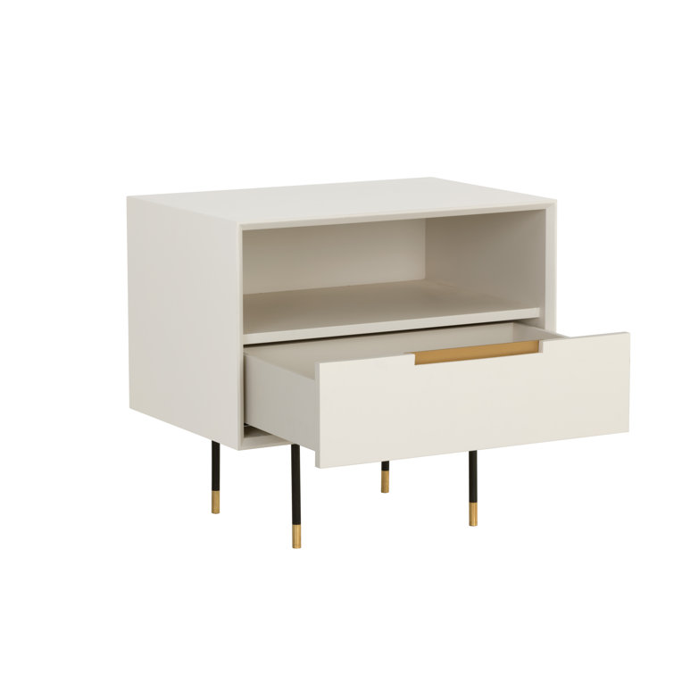 Cream and Black Modern 1-Drawer Nightstand with Gold Accents