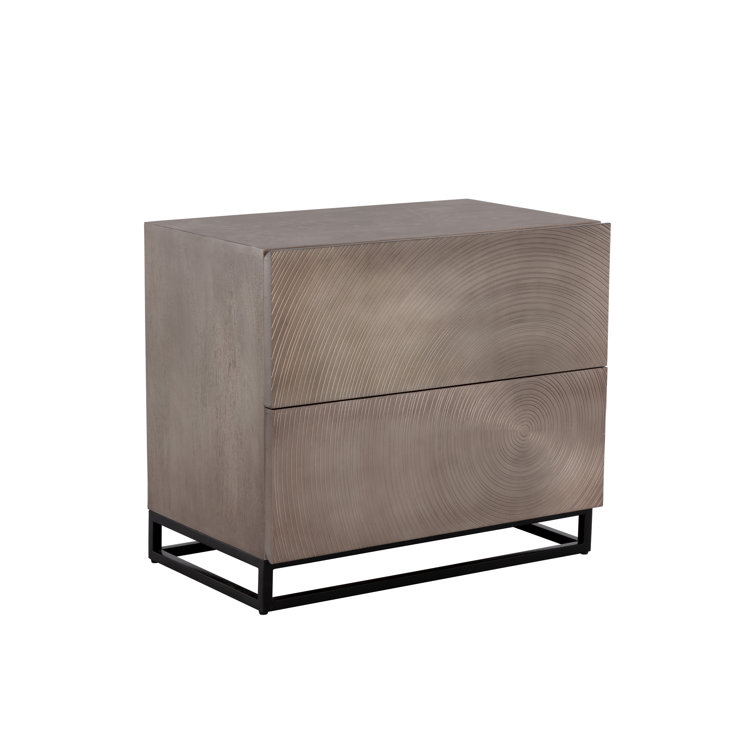 Gray Mango Wood and Black Iron 2-Drawer Nightstand