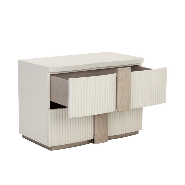 Cream 2-Drawer Nightstand with Light Oak Handles