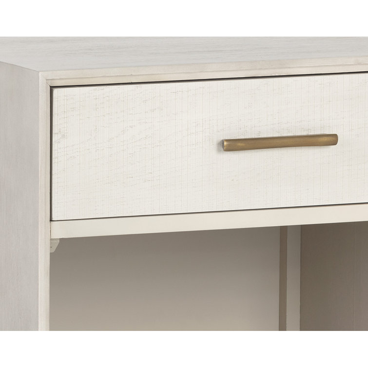 Beige Eucalyptus and Oak Transitional Nightstand with Brass Hardware