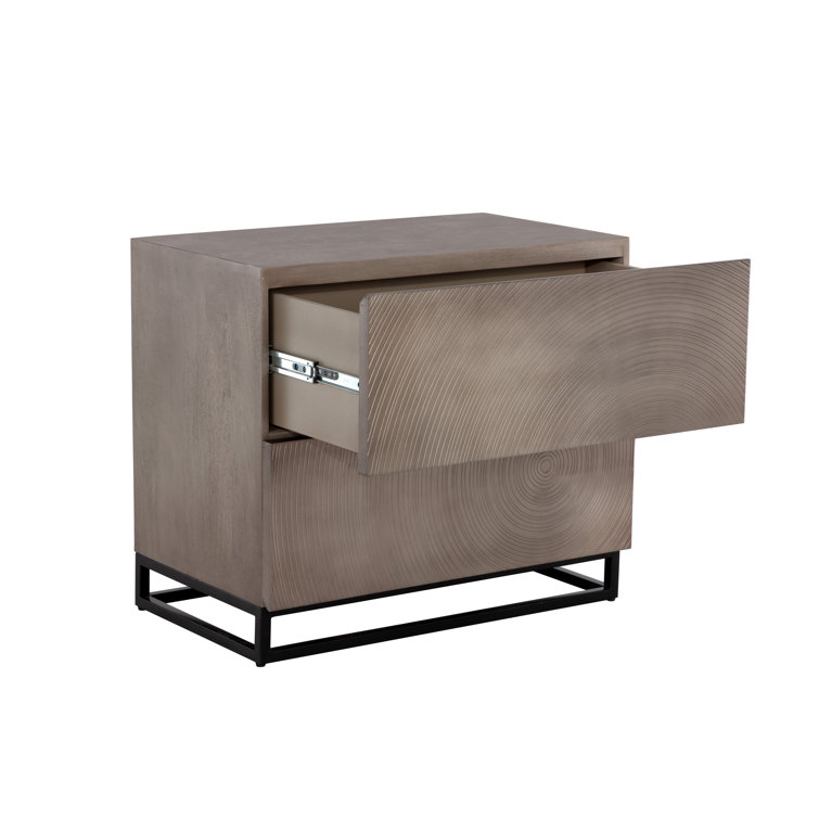 Gray Mango Wood and Black Iron 2-Drawer Nightstand