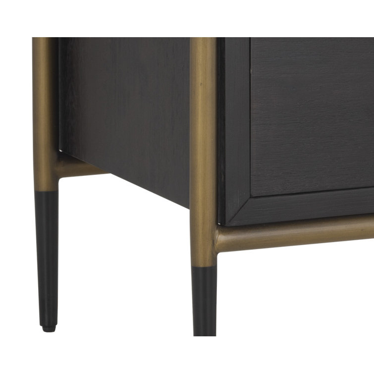 Brown Transitional 2-Drawer Nightstand with Metal Accents