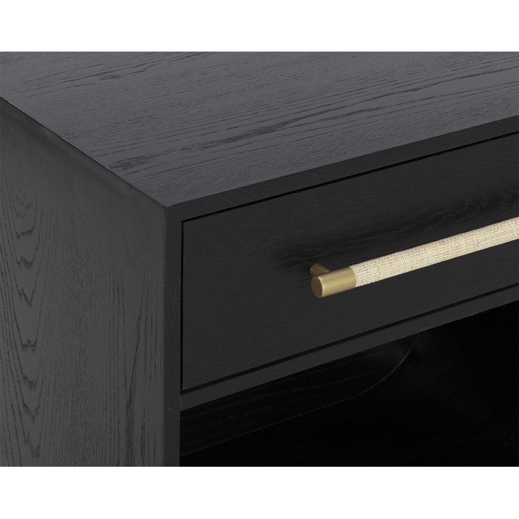 Modern Black Wood Nightstand with Brass Handle