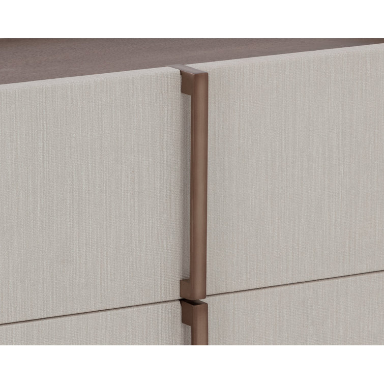 Cream Faux Leather 2-Drawer Nightstand with Oak Veneer Top