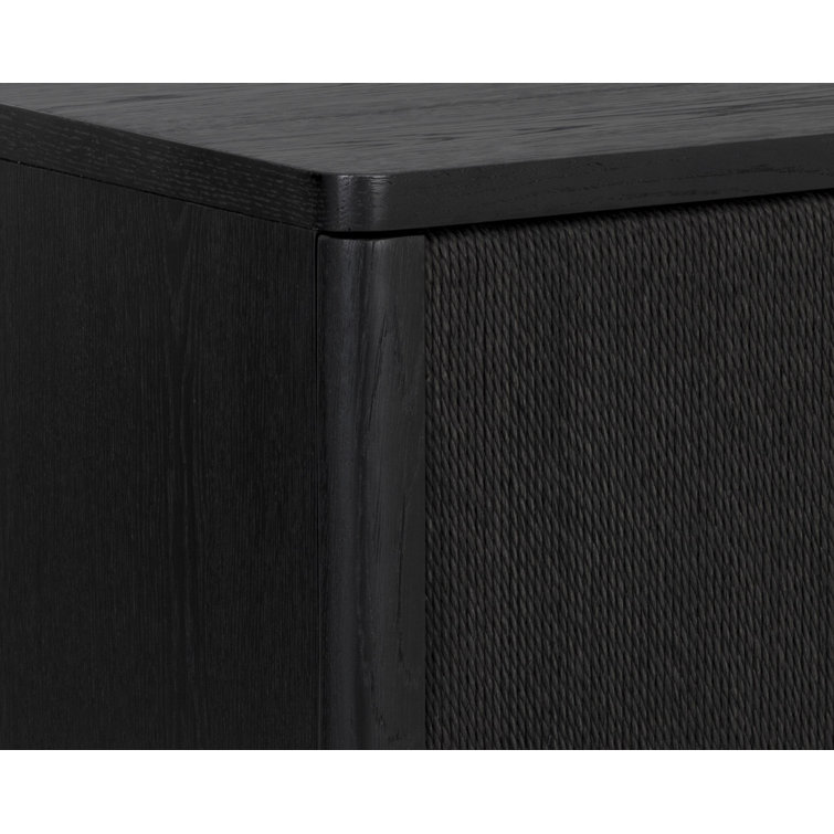 Black Oak 2-Drawer Transitional Nightstand with Brass Handles