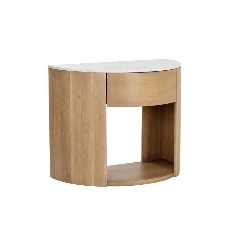 Stella White Marble and Oak Nightstand with Brass Handle