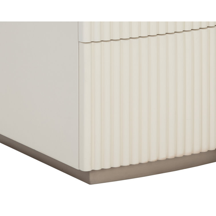 Cream 2-Drawer Nightstand with Light Oak Handles