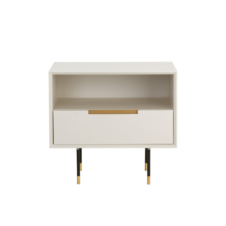 Cream and Black Modern 1-Drawer Nightstand with Gold Accents