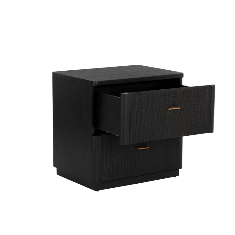 Black Oak 2-Drawer Transitional Nightstand with Brass Handles