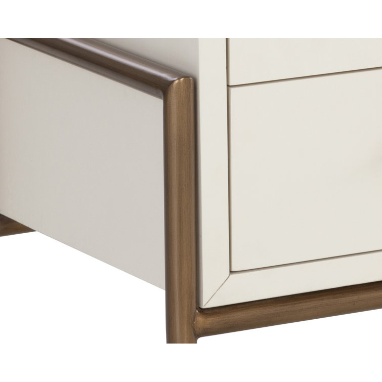 Cream and Gold 2-Drawer Mid Century Modern Nightstand