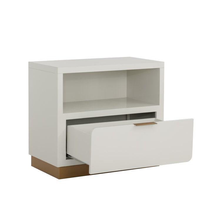 High Gloss Cream and Gold 1-Drawer Nightstand