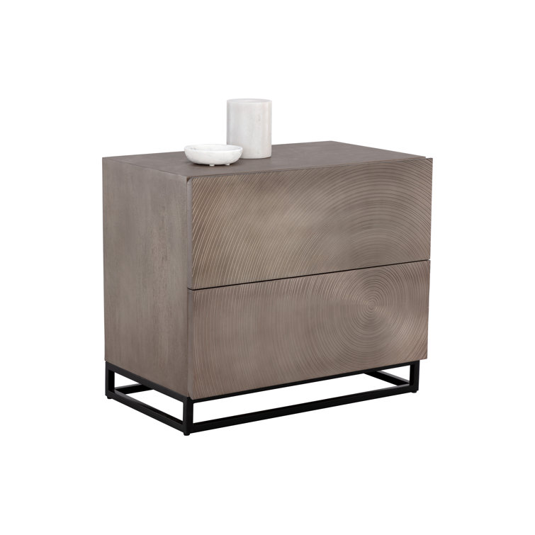 Gray Mango Wood and Black Iron 2-Drawer Nightstand