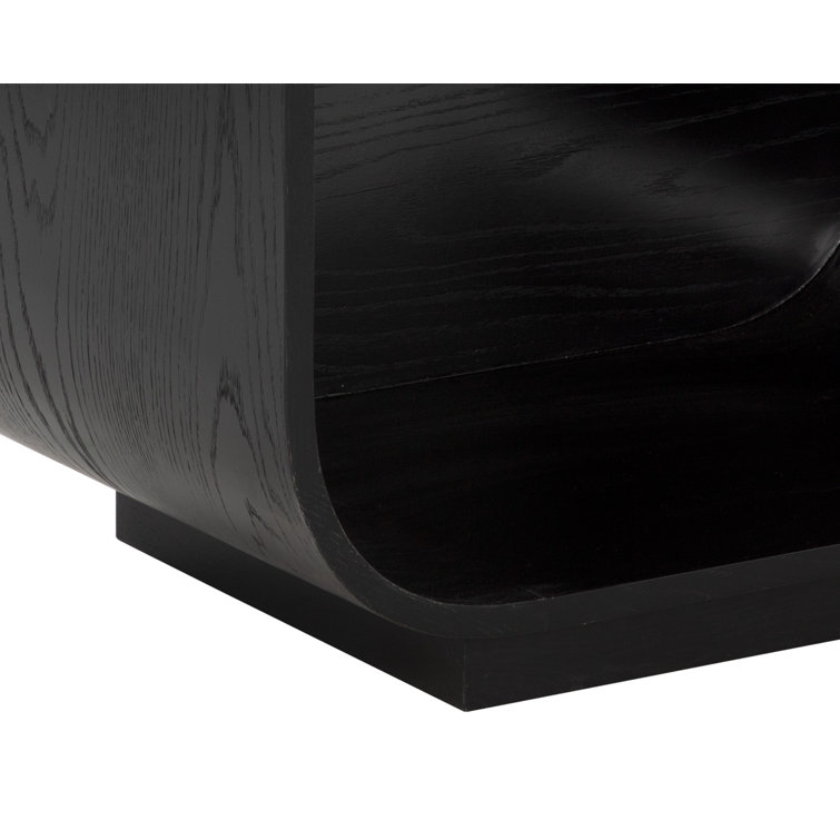 Modern Black Wood Nightstand with Brass Handle