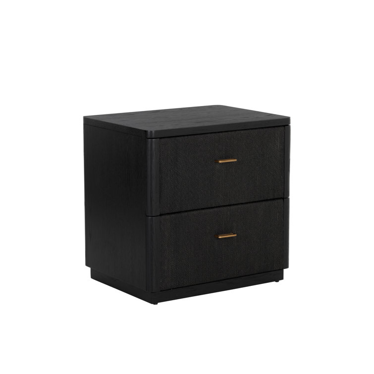 Black Oak 2-Drawer Transitional Nightstand with Brass Handles