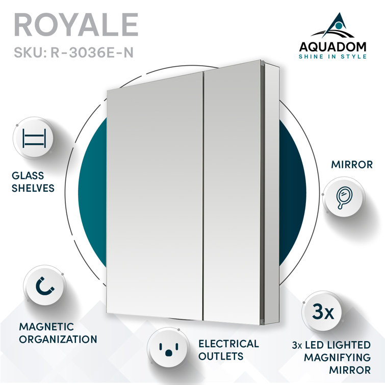 Royale 30'' Silver Aluminum Medicine Cabinet with LED Mirror