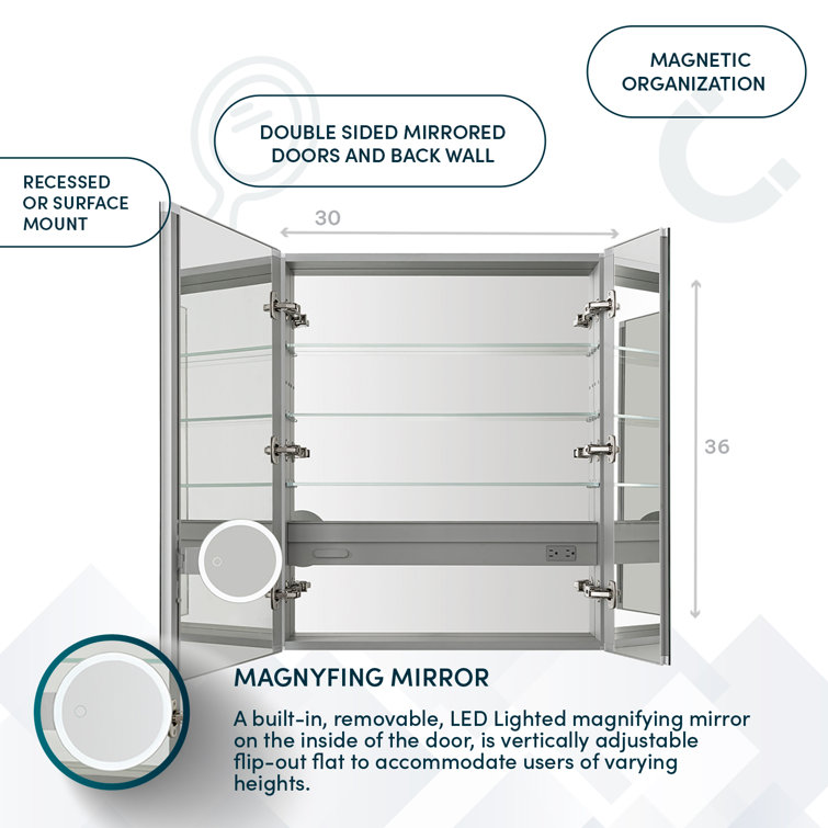 Royale 30'' Silver Aluminum Medicine Cabinet with LED Mirror
