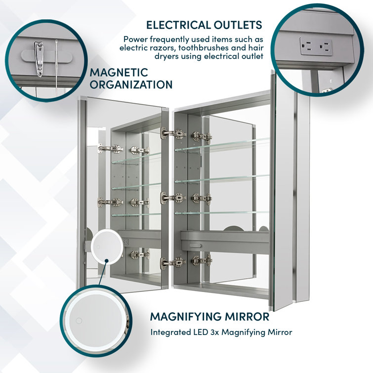 Royale 30'' Silver Aluminum Medicine Cabinet with LED Mirror