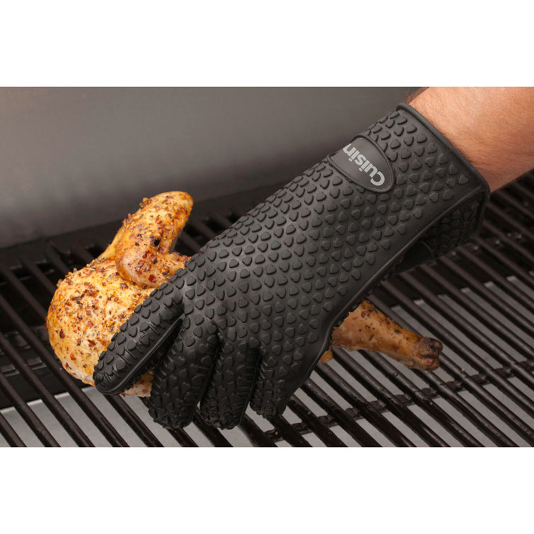 Black Heat Resistant Silicone Grill Gloves, 12-inch