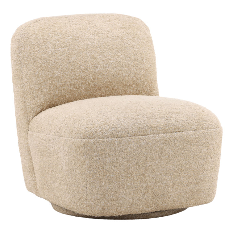 Beige Polyester Barrel Swivel Armchair with Wood Frame