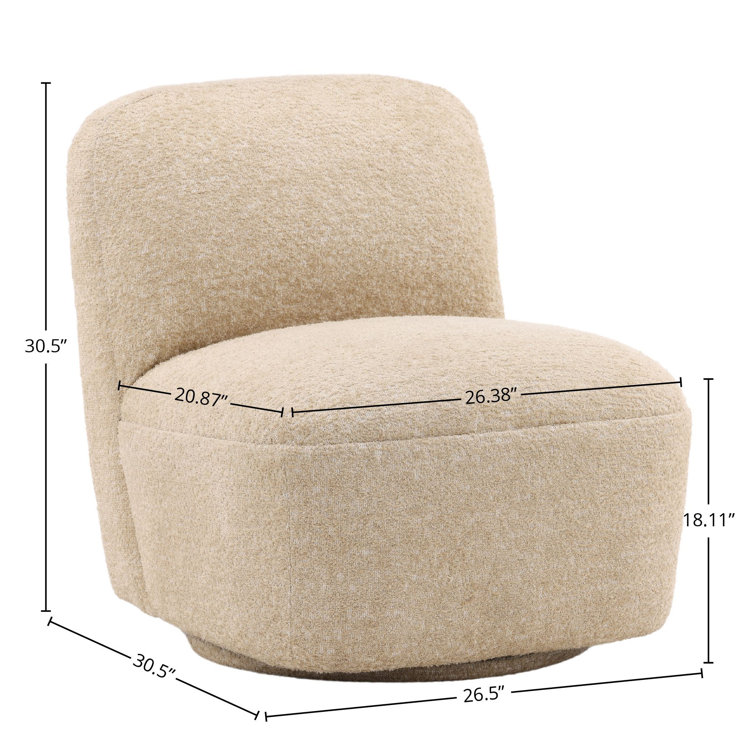 Beige Polyester Barrel Swivel Armchair with Wood Frame