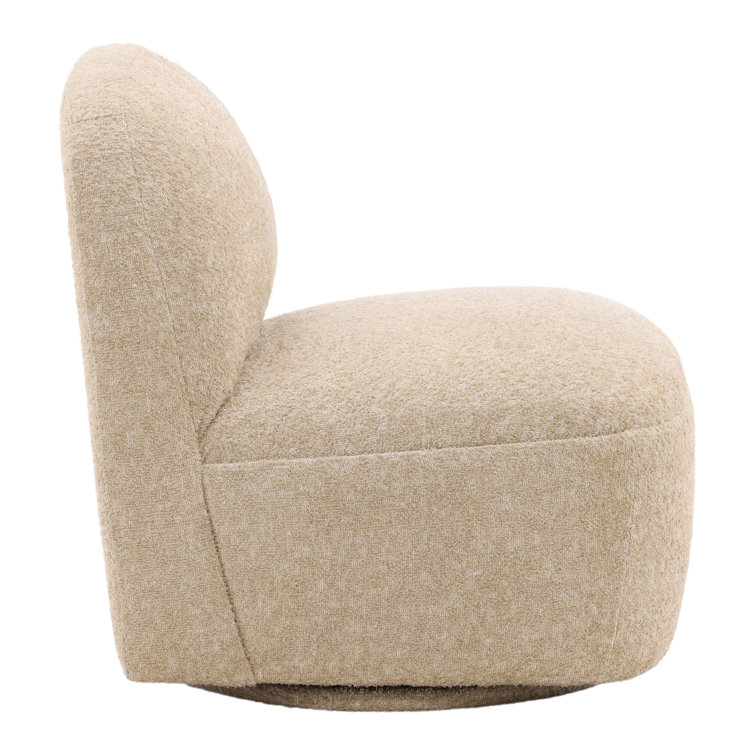 Beige Polyester Barrel Swivel Armchair with Wood Frame