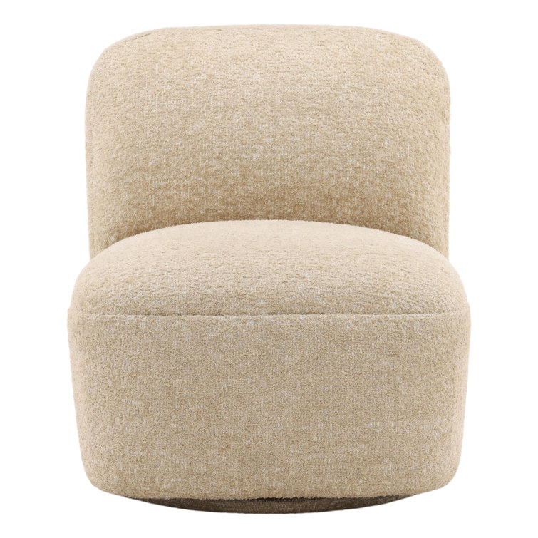 Beige Polyester Barrel Swivel Armchair with Wood Frame