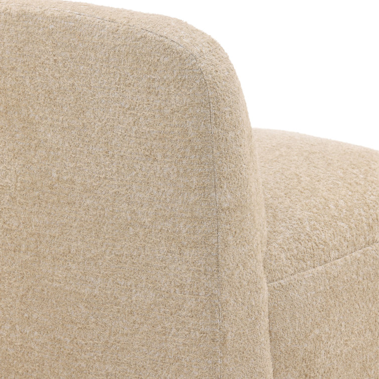 Beige Polyester Barrel Swivel Armchair with Wood Frame