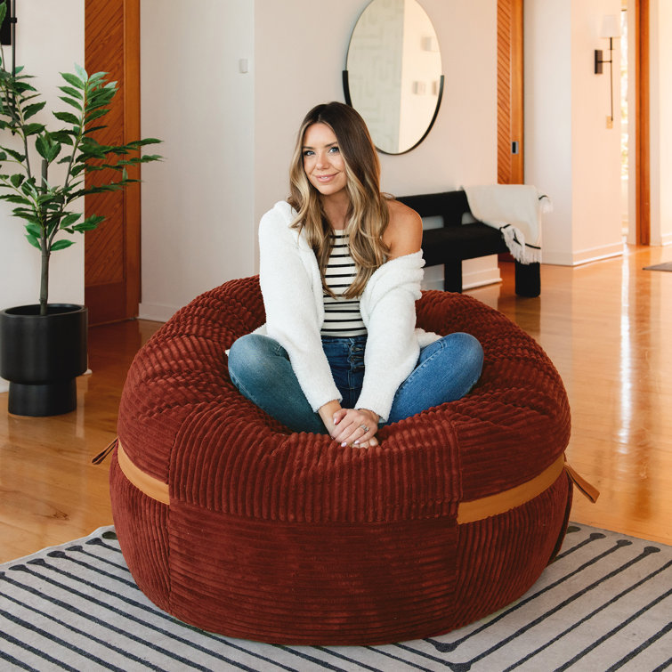 Large Deep Terracotta Corduroy Bean Bag Chair with Removable Cover