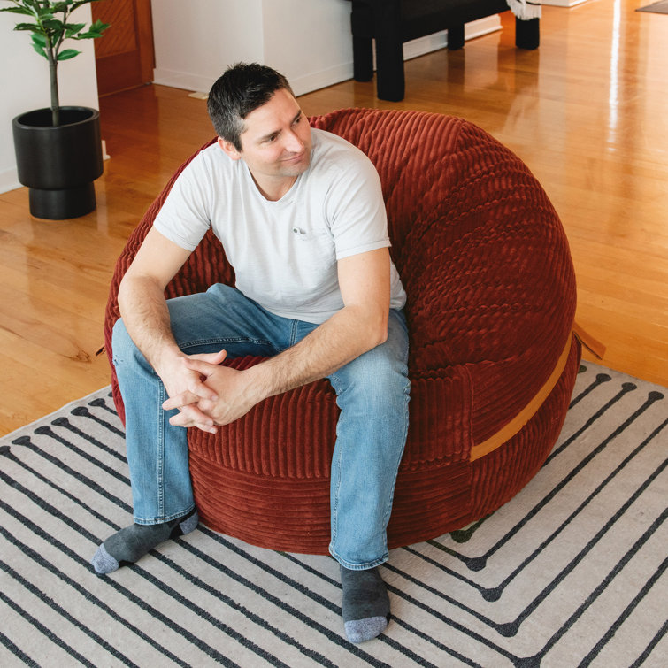 Large Deep Terracotta Corduroy Bean Bag Chair with Removable Cover