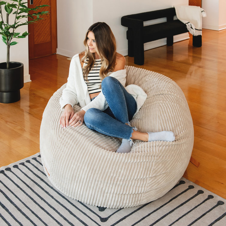 Large Vanilla Latte Corduroy Bean Bag Chair with Removable Cover