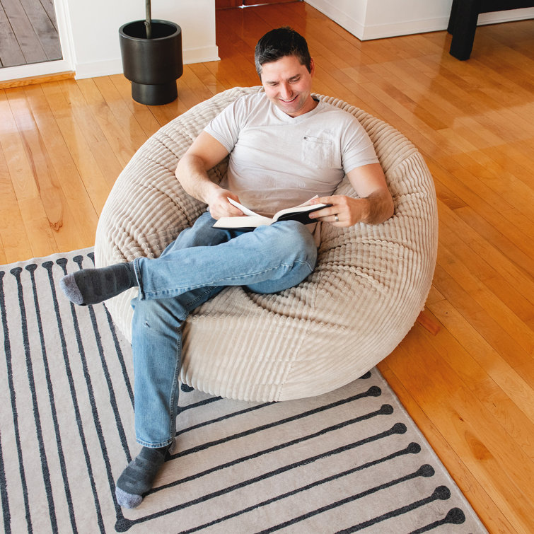 Large Vanilla Latte Corduroy Bean Bag Chair with Removable Cover