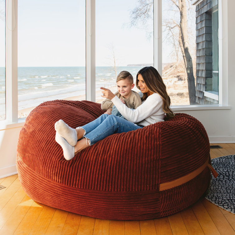 Deep Terracotta Corduroy XL Bean Bag Chair with Removable Cover