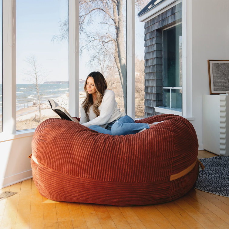 Deep Terracotta Corduroy XL Bean Bag Chair with Removable Cover