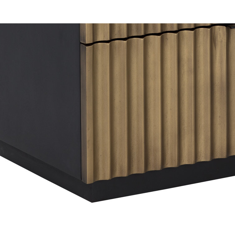 Black and Gold Mango Wood 2-Drawer Nightstand