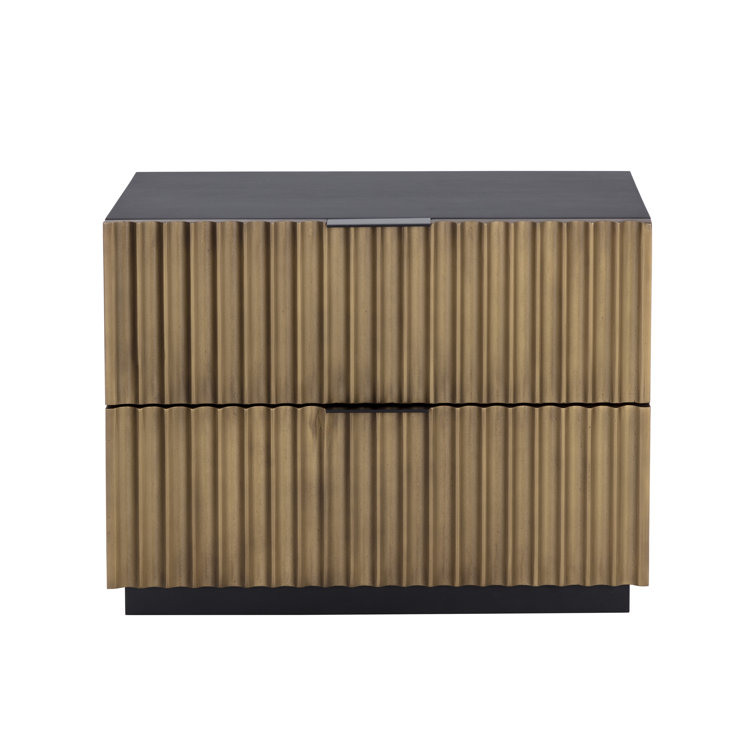 Black and Gold Mango Wood 2-Drawer Nightstand