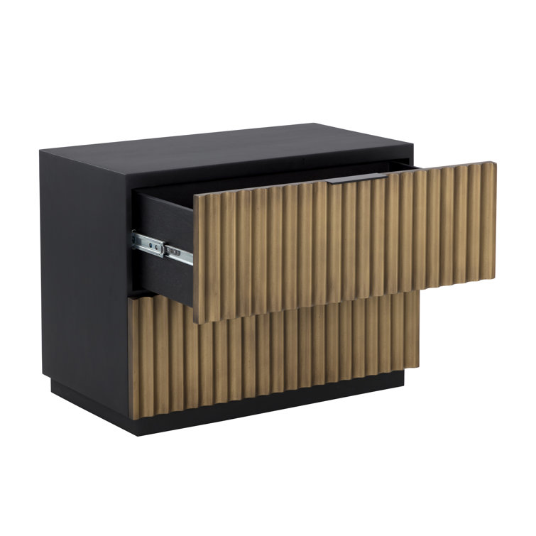 Black and Gold Mango Wood 2-Drawer Nightstand