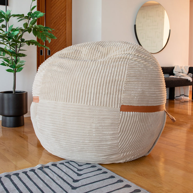 Large Vanilla Latte Corduroy Bean Bag Chair with Removable Cover