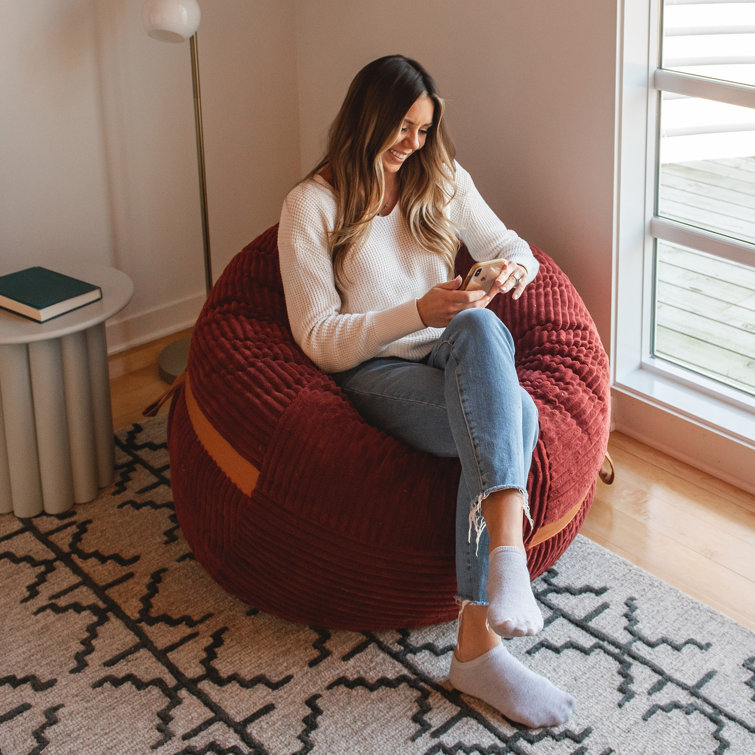 Large Deep Terracotta Corduroy Bean Bag Chair with Removable Cover