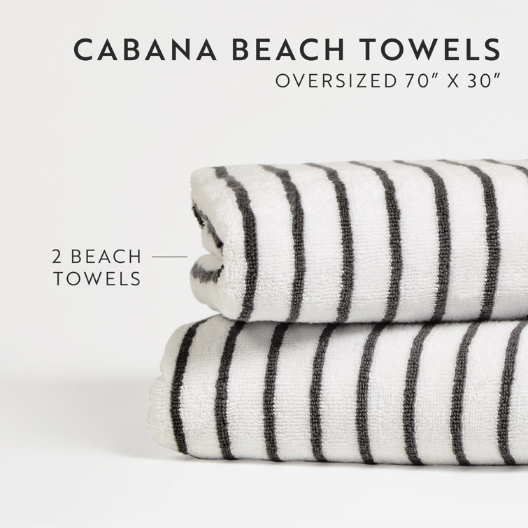 Gray and White Striped Cotton Cabana Beach Towels - Set of 2