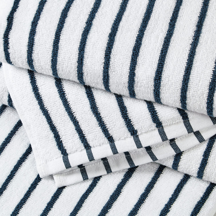 Navy and White Striped Cotton Cabana Beach Towels - 2 Pack