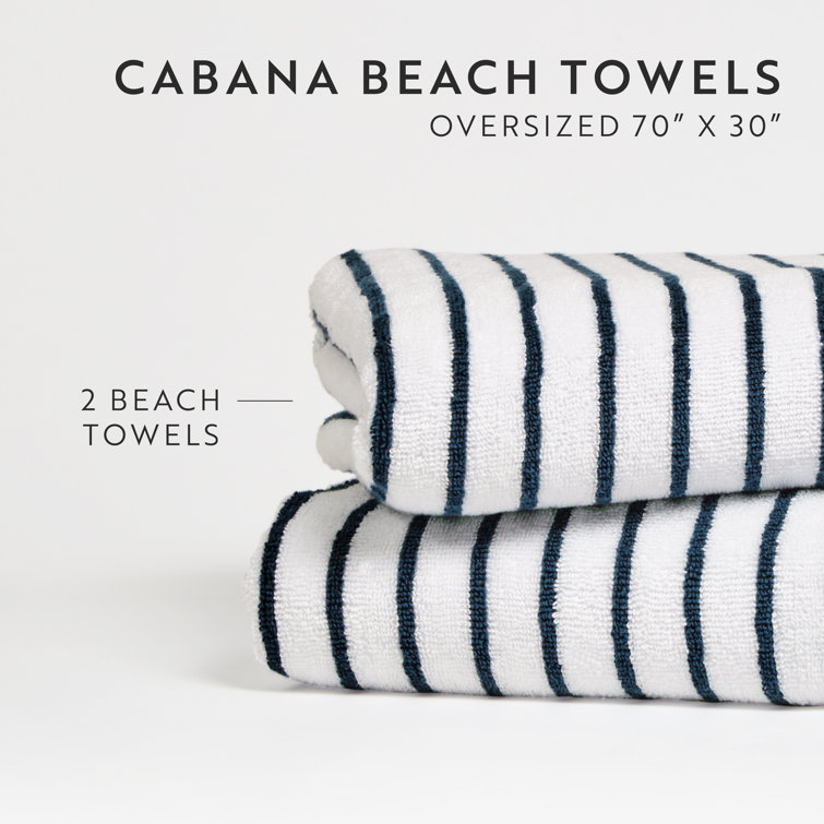Navy and White Striped Cotton Cabana Beach Towels - 2 Pack