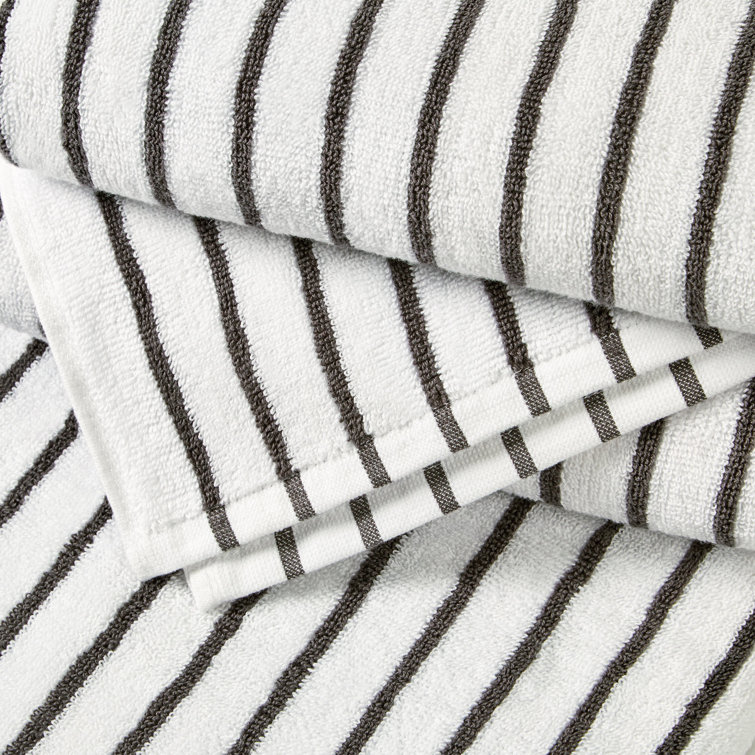 Gray and White Striped Cotton Cabana Beach Towels - Set of 2