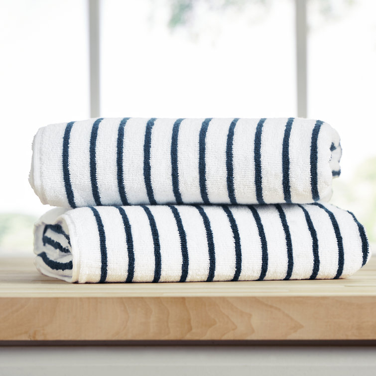 Navy and White Striped Cotton Cabana Beach Towels - 2 Pack