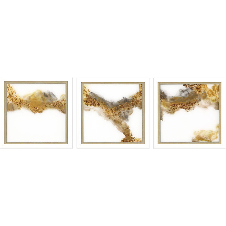 Lacquered White and Gold Acrylic Shadow Box Wall Art Set