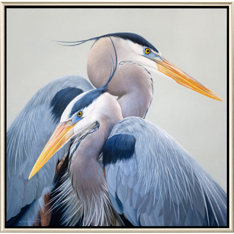 Harmony Blue Herons Canvas Print with Warm Silver Frame