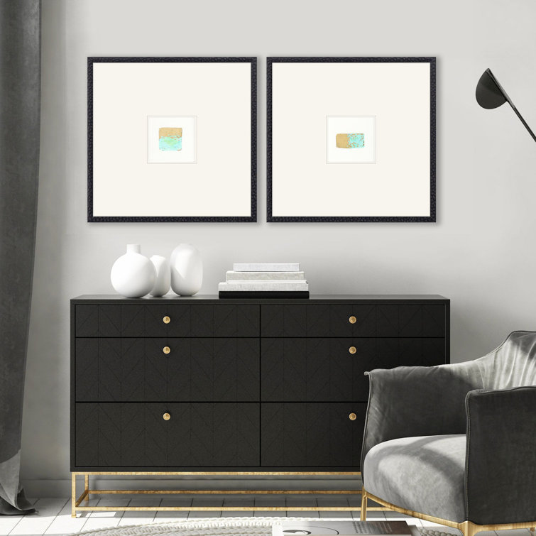 Espresso Wood Framed Art with Gold Leaf and Aqua Accents