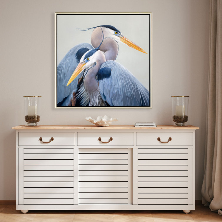 Harmony Blue Herons Canvas Print with Warm Silver Frame