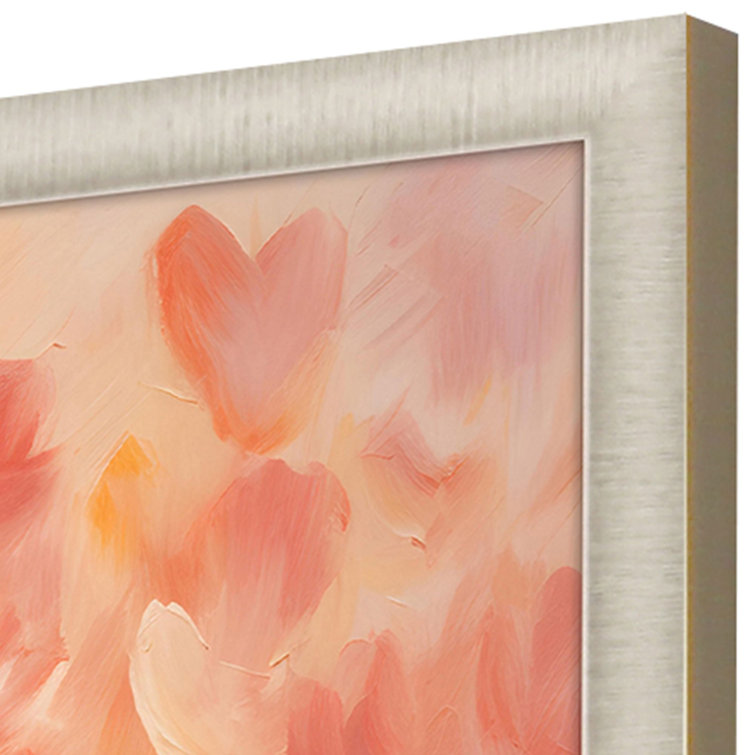 Champagne Gold Framed Red and Pink Heart Pattern Prints